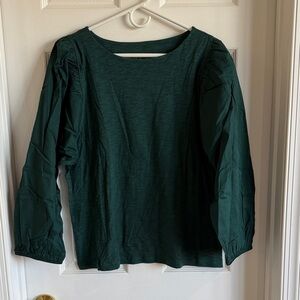 NWT LOFT Women's Dark Green Puff Sleeve Top